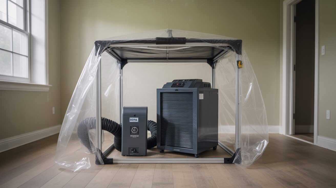 Commercial mold equipment staged on a Greensboro job