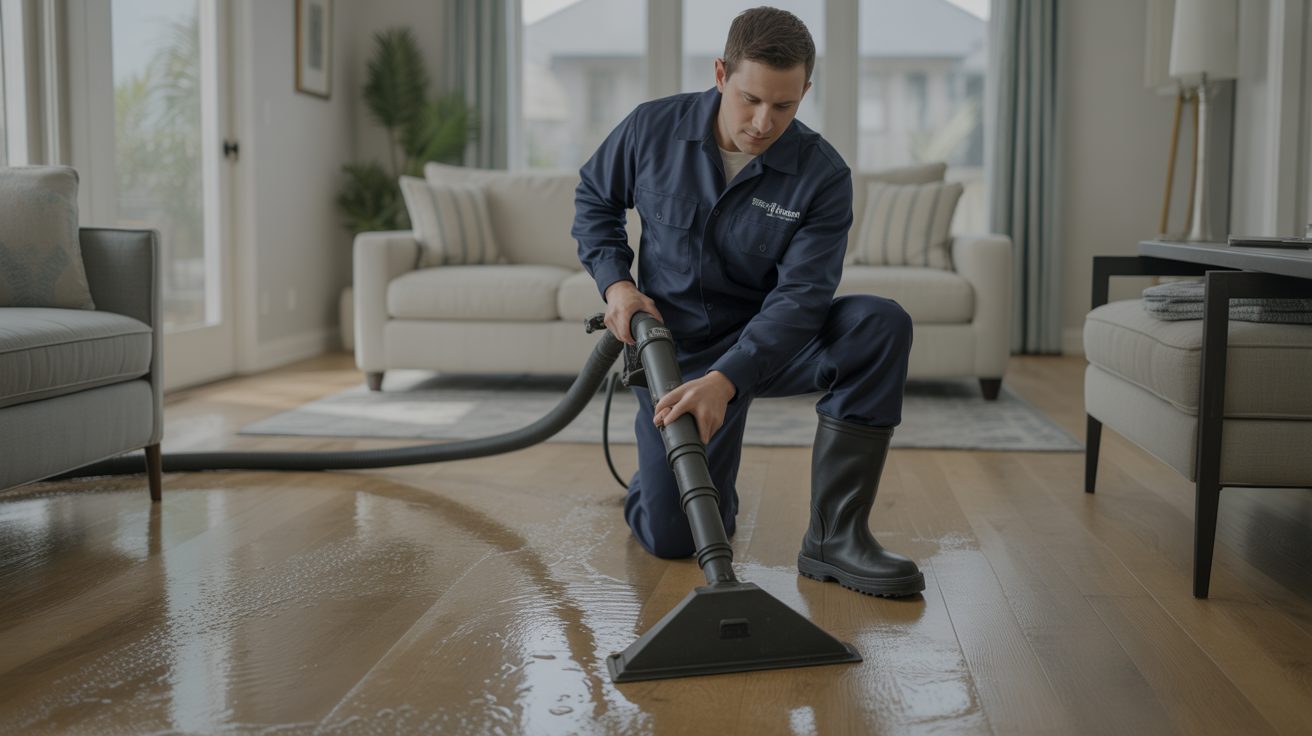 Water Damage Restoration technician at work in Greensboro